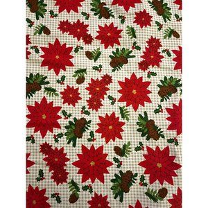 Poinsettias Pinecones on Cream Christmas Cotton Fabric by Fabric Editions 1 Yard